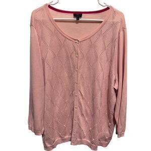 Talbots Pink Pointelle Button UP Cardigan Sweater Women's Plus Size 3X